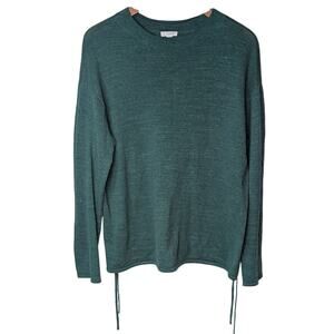 Womens Purejill 100% Cotton Sweater Size Large Forest Green Side Tie Cinch Waist